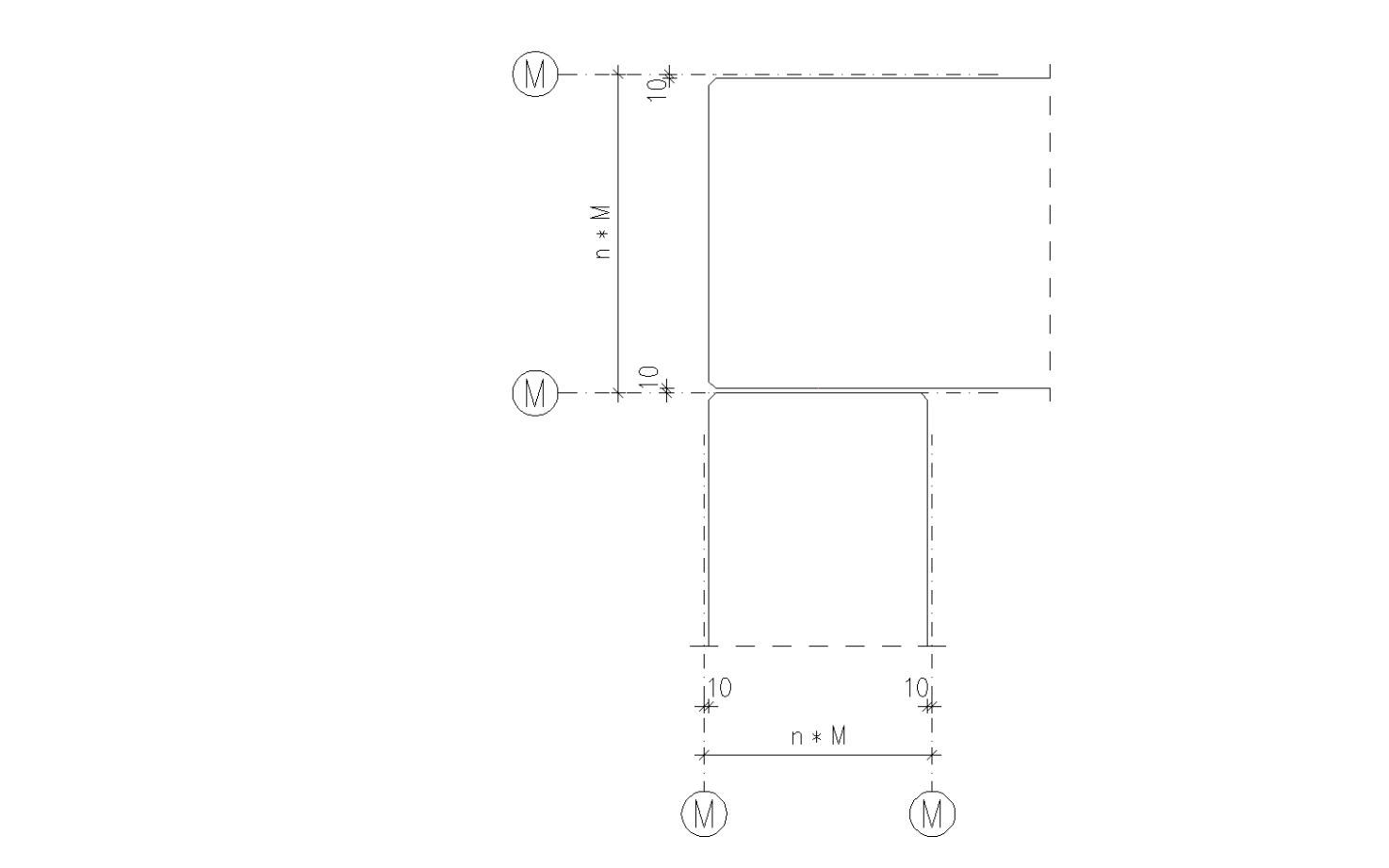 Kuva 4.7 Pilarin yläpään sijainti moduuliverkossa